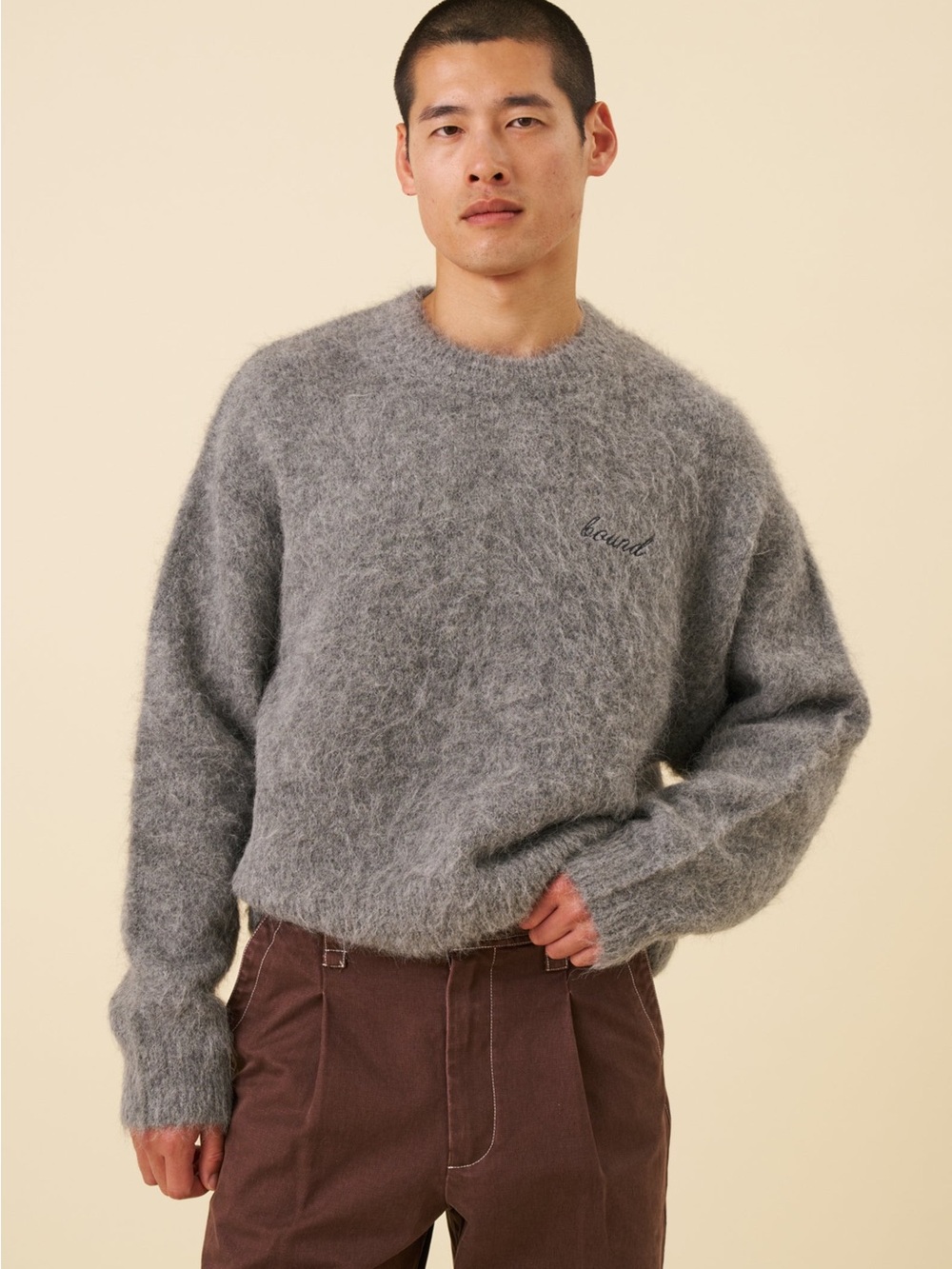 Bound DEXTER CROPPED ALPACA KNIT - GREY Size Medium
